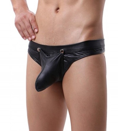 G-Strings & Thongs Men's Faux Leather Thongs Underwear Wetlook Briefs Performance Supporters Boxers Underpants - Black 2 - CO...