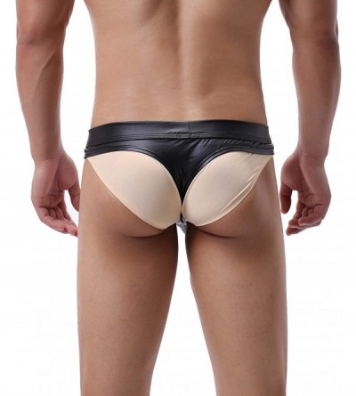 G-Strings & Thongs Men's Faux Leather Thongs Underwear Wetlook Briefs Performance Supporters Boxers Underpants - Black 2 - CO...