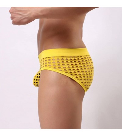 Briefs Men's Briefs Underwear Sexy Hollow Shorts Underpants Spandex Briefs with Bulge Pouch - Yellow - CF196RGGLOY $11.96