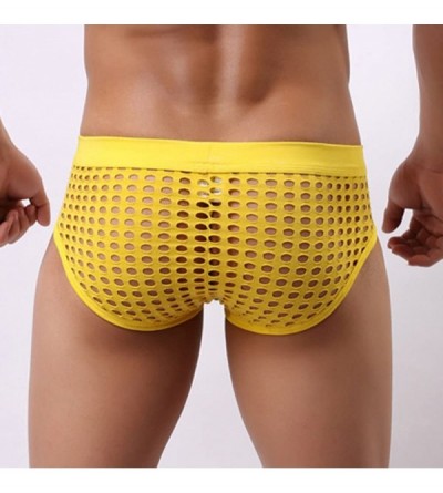 Briefs Men's Briefs Underwear Sexy Hollow Shorts Underpants Spandex Briefs with Bulge Pouch - Yellow - CF196RGGLOY $11.96