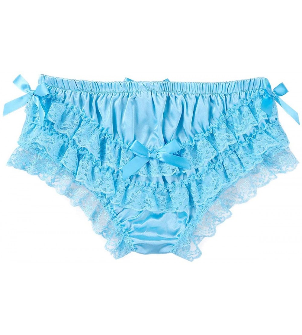 Briefs Men Lace Bloomers Sissy Frilly Panties Bikini Briefs Crossdress Lingerie Girlie Underwear - Blue - CZ18U3EHLA5 $16.19
