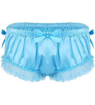 Briefs Men Lace Bloomers Sissy Frilly Panties Bikini Briefs Crossdress Lingerie Girlie Underwear - Blue - CZ18U3EHLA5 $16.19