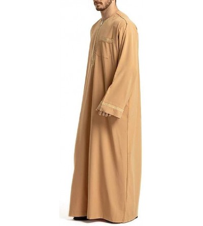 Robes Mens Loose Middle East Muslim Embroidery Arabic Abaya Arabian Robe - Yellow - C218TRRXUW4 $39.90