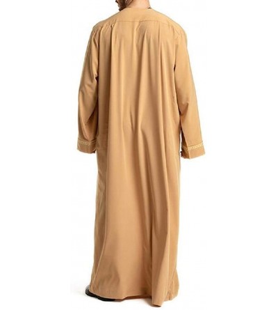 Robes Mens Loose Middle East Muslim Embroidery Arabic Abaya Arabian Robe - Yellow - C218TRRXUW4 $39.90
