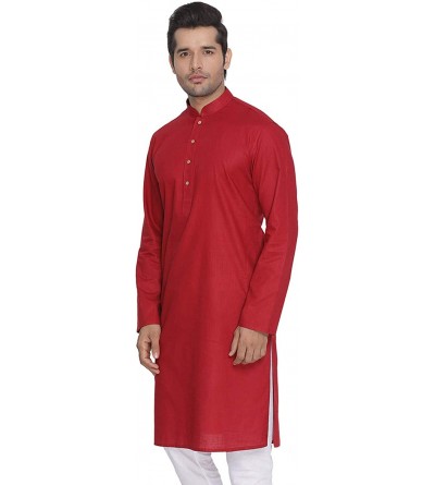 Sleep Sets Men's Tunic Cotton Kurta Pajama Set Indian Traditional Wear - Red - CO1960YTX5D $38.72