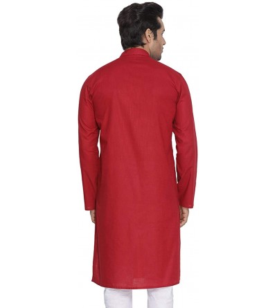 Sleep Sets Men's Tunic Cotton Kurta Pajama Set Indian Traditional Wear - Red - CO1960YTX5D $38.72