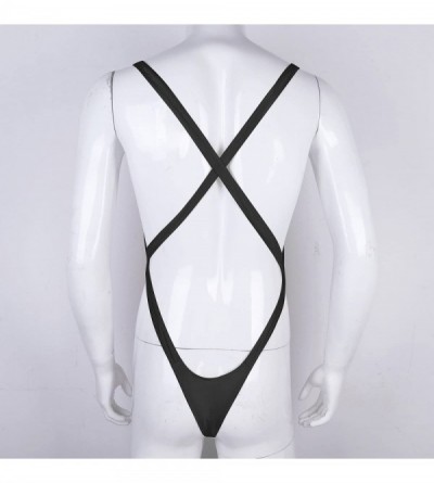 G-Strings & Thongs Men One Piece Freestyle Leotard Bodysuit Slim Cut Swimsuit Thong Singlet - Black2 - C718C5948AY $17.88