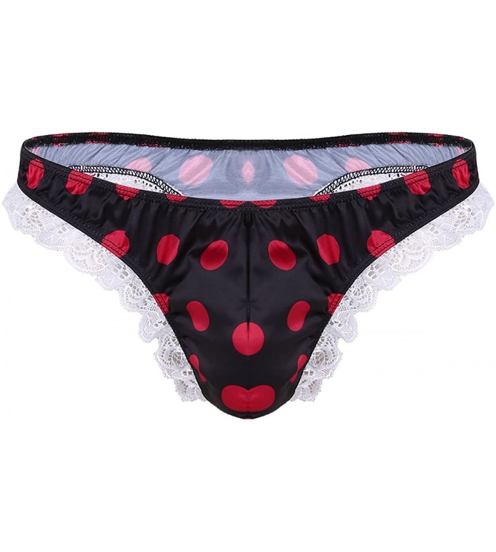 Briefs Sissy Men's Silky Satin Ruffled Frilly Polka Dots Bikini G-String Thong Panties Underwear - Black Satin - CM18GWI0NTN ...