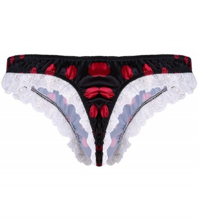 Briefs Sissy Men's Silky Satin Ruffled Frilly Polka Dots Bikini G-String Thong Panties Underwear - Black Satin - CM18GWI0NTN ...