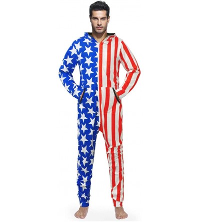 Sleep Sets Men's Unisex American-Flag Hooded Jumpsuit One-Piece Non Footed Pajamas - Xl - C81994CDI52 $41.19