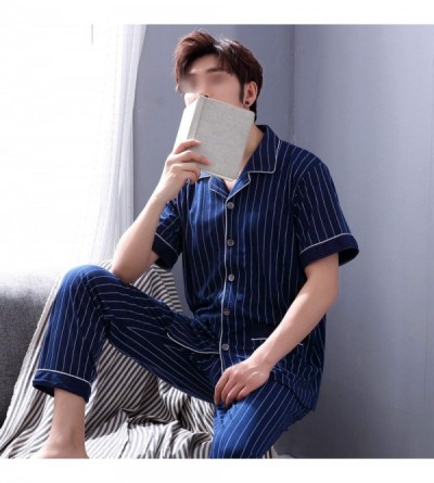 Sleep Sets Man Pajamas Summer Thin Short Sleeve Trousers Pure Cotton - Picture Color - CB18UKY2DZT $46.64