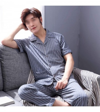 Sleep Sets Man Pajamas Summer Thin Short Sleeve Trousers Pure Cotton - Picture Color - CB18UKY2DZT $46.64