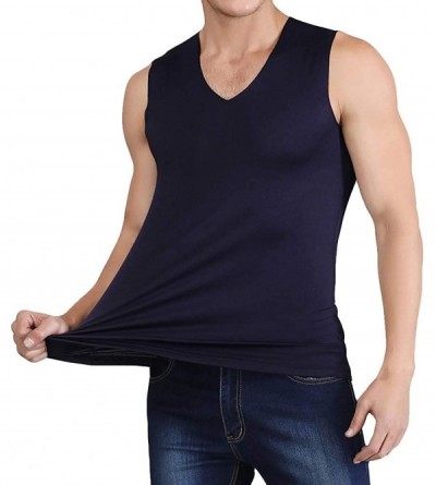 Robes Men's Ice Silk Traceless Thin Breathable Performance Sleeveless Workout Muscle Bodybuilding Tank Tops Shirts - Navy - C...