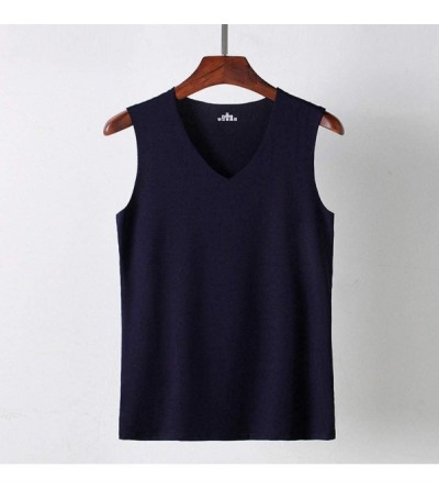 Robes Men's Ice Silk Traceless Thin Breathable Performance Sleeveless Workout Muscle Bodybuilding Tank Tops Shirts - Navy - C...