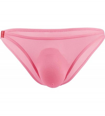 Briefs Seamless Men Briefs Summer Bikini Swimwear Low Waist Underwear Silk Ice Transparent - Pink - CD19E7MNNX3 $35.82