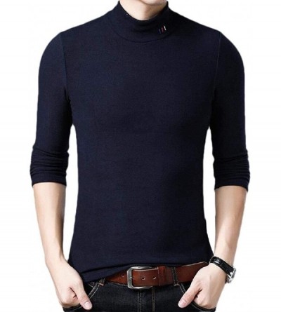 Thermal Underwear Men Thermal Thick Fleece-Lined Stretch Turtleneck Warm Basic-Shirt T-Shirt Tee Top - Navy Blue - CE193G6T50...