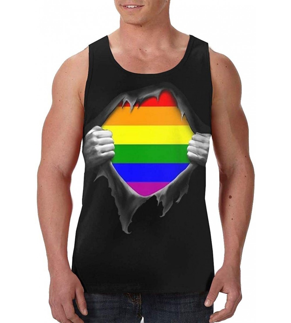 Undershirts Men Muscle Tank Top Summer Beach Holiday Fashion Sleeveless Vest Shirts - Gay Pride Rainbow Lgbt Pull Apart Black...