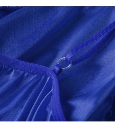 Bustiers & Corsets New Women V-Neck Lace Lingerie Silk Satin Sleepwear Nightdress Underwear Thong - Blue - CG18TTKS49I $12.36