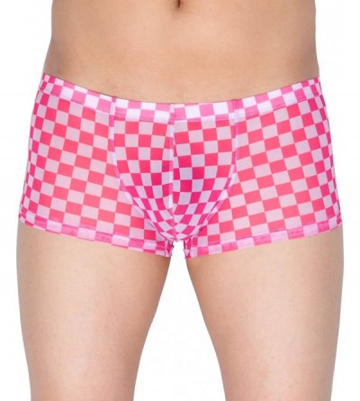 Boxers Men's Checker Boxer Underwear Gay Cut Square Pants Male Bluge Pouch Trunk Bodywear - Pink - C012MAXVWYQ $20.29