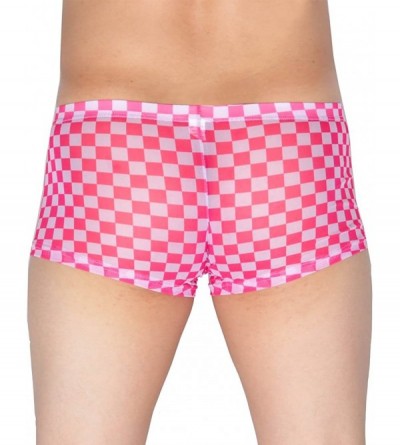 Boxers Men's Checker Boxer Underwear Gay Cut Square Pants Male Bluge Pouch Trunk Bodywear - Pink - C012MAXVWYQ $10.55