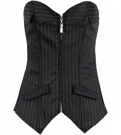 Bustiers & Corsets Women's Sexy Corsets Zipper Front Striped Body Shapers Plus Size Black Bustier Sets - C01865MYI4M $17.84
