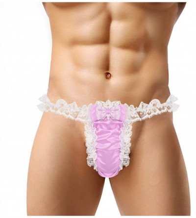 G-Strings & Thongs Sexy Men Satin Thongs G String Sissy Pouch Panties T-Back Brief Underwear - Pink - C718G8WL4HW $19.68