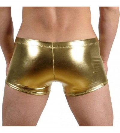 Briefs Mens Metallic Shiny Underpant Boxer Shorts Lace up Underwear Brief Bikinis - Gold - C8189X7DZU8 $15.70