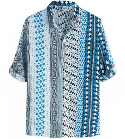Briefs Mens T-Shirt Summer Casual Fashion Print Trend Color Half-Sleeved Shirt Blouse Button Down Shirt - Blue - CC18SG68RCW ...