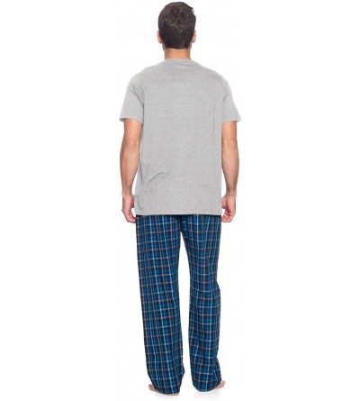 Sleep Sets Men's Sleepwear & Loungewear Pajamas Set | Woven Plaid PJ Pants & Short Sleeve Jersey Shirt - Black/Blue/Plaid - C...