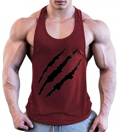 Undershirts Men Muscle Fitness Tank Top Bodybuilding Workout Gym Sport Sleeveless Stringer Shirts Vest - Wine 01 - CW18RT4UAI...