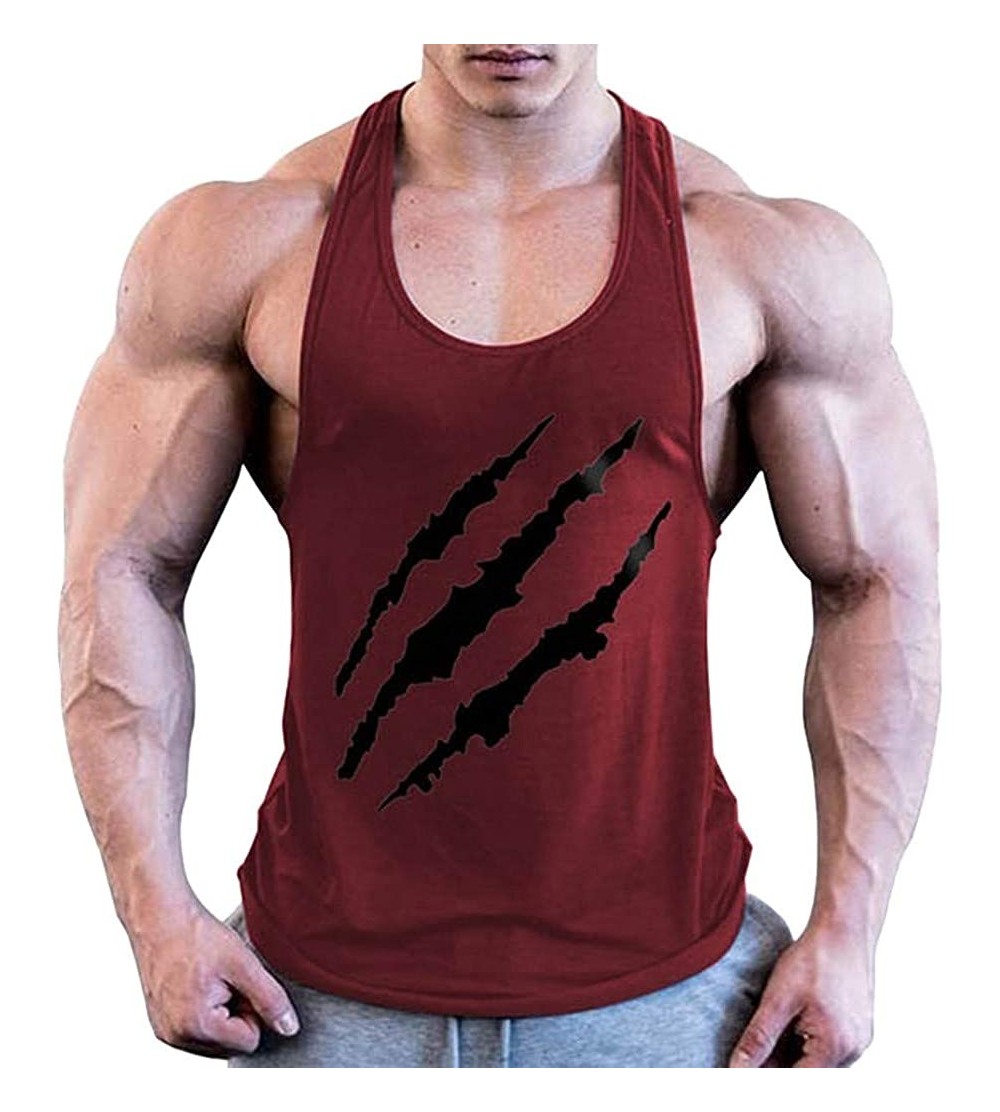 Undershirts Men Muscle Fitness Tank Top Bodybuilding Workout Gym Sport Sleeveless Stringer Shirts Vest - Wine 01 - CW18RT4UAI...