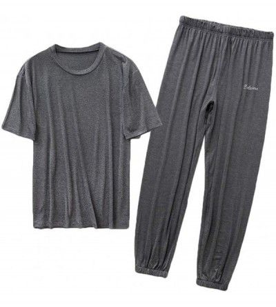 Sleep Sets Mens Sleepwear Short Sleeve Crew Neck 2-Piece Top with Pants - 3 - CZ19DYWOSDW $35.90