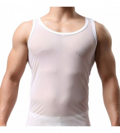 Undershirts Sexy Men's Underwear Shirts T-Shirt Tank Top Fishnet Clubwear Mesh Undershirt - Vest White - CI12CS94427 $12.81