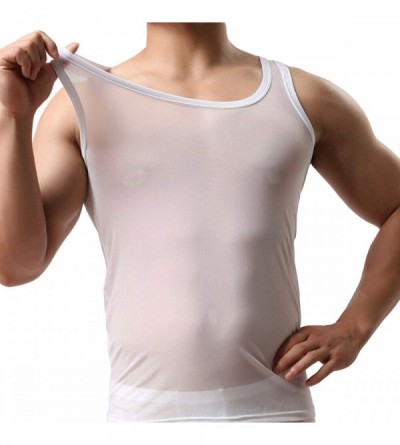 Undershirts Sexy Men's Underwear Shirts T-Shirt Tank Top Fishnet Clubwear Mesh Undershirt - Vest White - CI12CS94427 $12.81