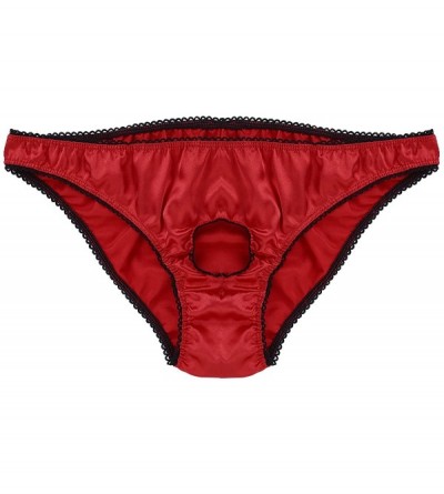 Briefs Mens Satin Sissy Lingerie Panties Open Front Low Rise Thongs Bikini Briefs Crossdress Underwear - Red - CL1934WO0DS $1...