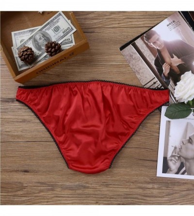 Briefs Mens Satin Sissy Lingerie Panties Open Front Low Rise Thongs Bikini Briefs Crossdress Underwear - Red - CL1934WO0DS $1...