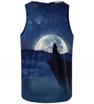 Undershirts Men's Muscle Gym Workout Training Sleeveless Tank Top Wolf at The Moon - Multi5 - C619D09MCLA $28.89