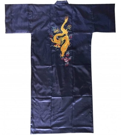 Robes Men's Satin Robe Sleepwear Nightgown Bath Robe Dark Blue - CP11QKAU1AD $24.43