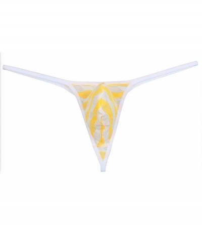 G-Strings & Thongs Men Stripe Lace Thongs Mesh Jockss Micro T-Back Underwear S Border Strings Mini Bikini Pants - Yellow - CS...