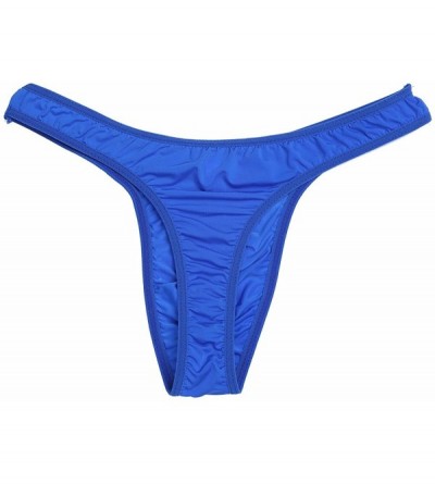Bikinis Men's Silky Bikini Thongs G String Pouch Underwear Swimwear - Blue - CF17AZTDK26 $19.35