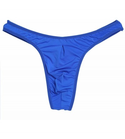 Bikinis Men's Silky Bikini Thongs G String Pouch Underwear Swimwear - Blue - CF17AZTDK26 $19.35