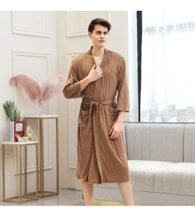 Robes Spring and Summer Thin Household Pajamas- 100% Polyester Fiber Bathrobe Absorbent Seven-Point Sleeve Men's Pajamas Wide...