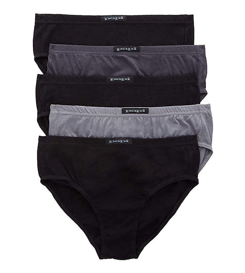 Briefs Men Underwear Pack X5-150 B Solids - Low Rise Briefs Cotton - 957 - Black / Grey - C518YANQ80X $26.25