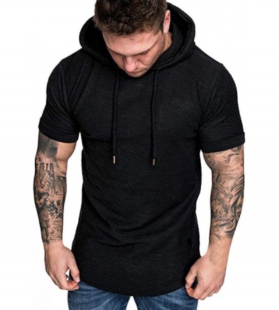 Briefs Short Sleeve Men's Slim Fit Casual Popular Large Size Hoodie Top Blouse Muscle Workout T-Shirts - Black - C818R6USSO0 ...