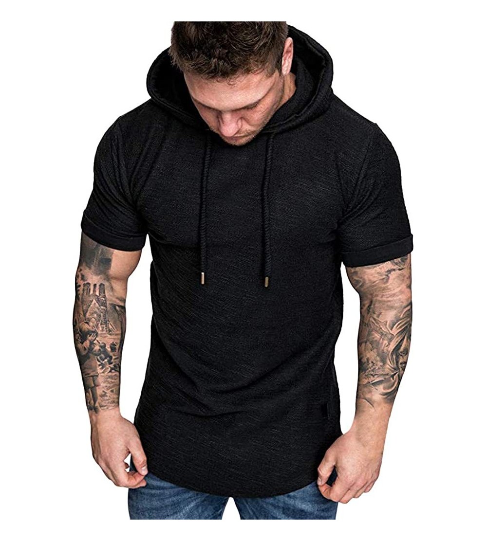 Briefs Short Sleeve Men's Slim Fit Casual Popular Large Size Hoodie Top Blouse Muscle Workout T-Shirts - Black - C818R6USSO0 ...