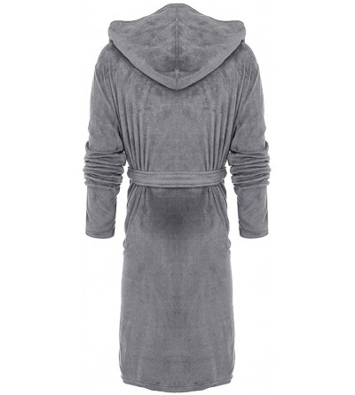Robes Men's Robe with Hood Plus Size Warm Fleece Long Bathrobe Sleepwear Home Clothes with Pockets - Gray - CB18AIZI0RD $26.09