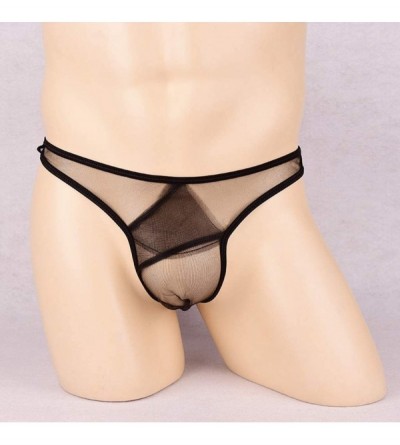 G-Strings & Thongs Men's Fashion Sretch G-String Ice Silk Thin Mesh T-Back Micro Thong Briefs Underwear - Black - CX1952MOUKO...