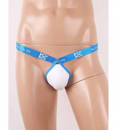 G-Strings & Thongs Mens Sexy Elastic Thong Jockstrap Athletic Supporter Low Rise Sponge Pouch Enhance Underwear - Blue - CZ19...
