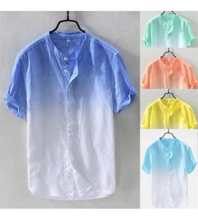 Thermal Underwear Men's Linen Comfy Solid Color Long Sleeve T Shirt Loose Casual Blouse - D Sky Blue - CJ18TR0T4AI $25.83