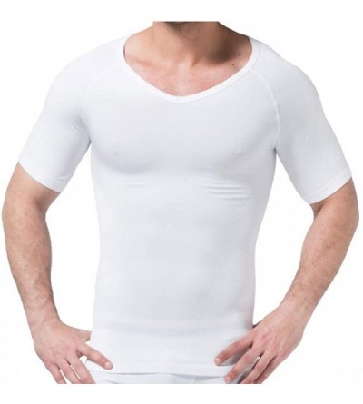 Shapewear Mens Vest Compression Shirt Short Sleeve Breathable Quick Dry Undershirt Sports Slimming Body Shaper - White-neck -...